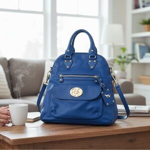 Emma Fox Royal Blue Leather Satchel Crossbody Bag With Gold Hardware